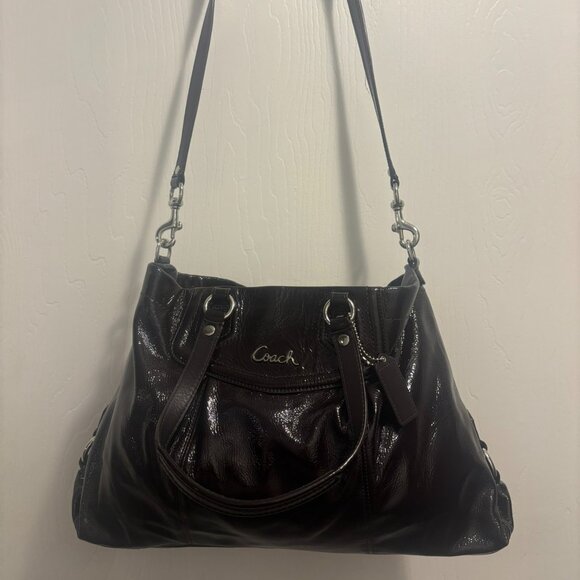 Coach Madison Patent Leather Satchel F20464 – Mahogany Brown Glossy Purse - Picture 1 of 8